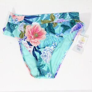 Women High Waist Swimsuit Bikini Bottom Medium New Floral wide waistband